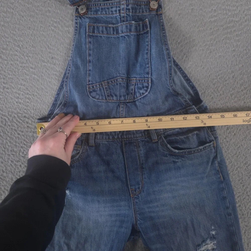 Gap Overalls Kids XL Blue Distressed Overalls Straight Leg Denim Bib Pocket